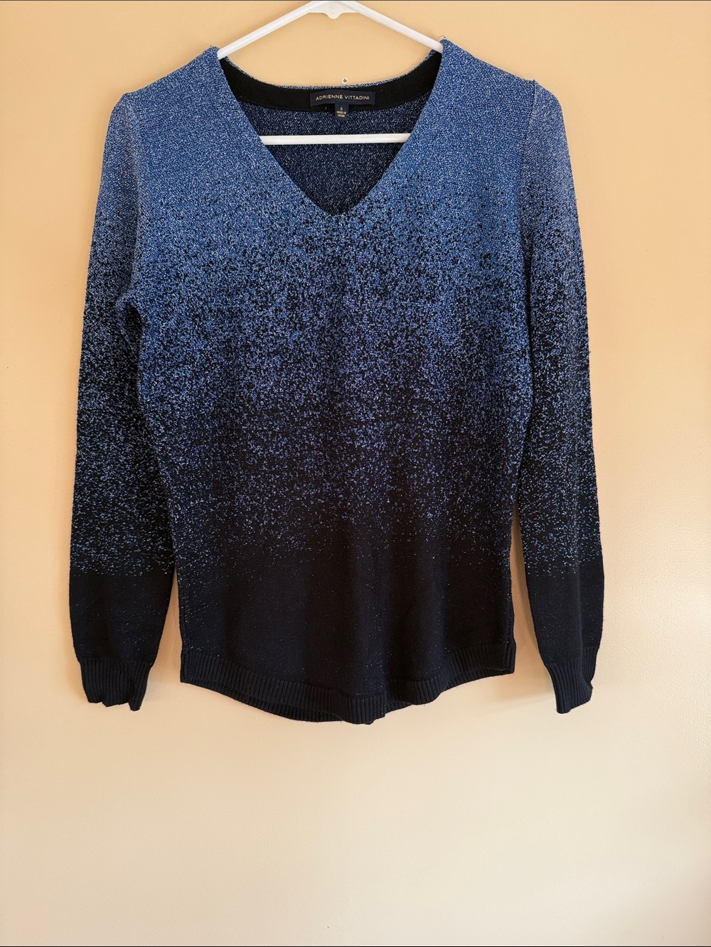 Adrienne Vittadini Blue-to-Black Ombre V-Neck Sweater